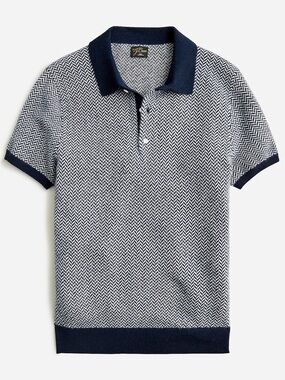 J. Crew Short-Sleeve Cashmere Sweater Polo Mens Size XL Navy Herringbone